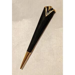 Vintage MONET Women's Large Art Deco Gold Tone & Black Enamel Brooch Pin 3 5/8"